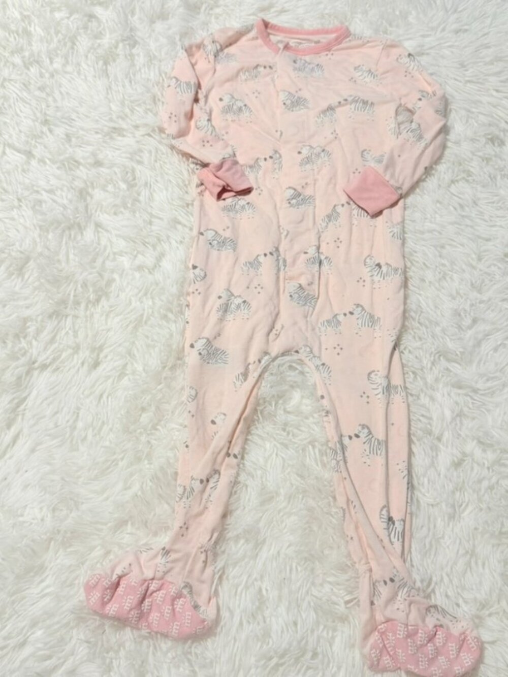 Magnetic Me Pink Zebra Modal Sleeper Pajamas 12-18M - Picture 2 of 6